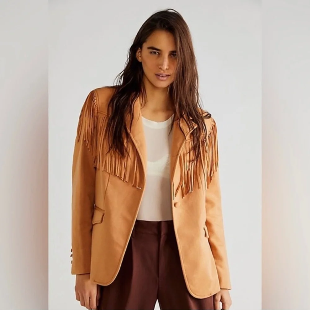 Blank NYC Tan Camel Color Fringe Detail Lightweight Jacket Womens XS NWT